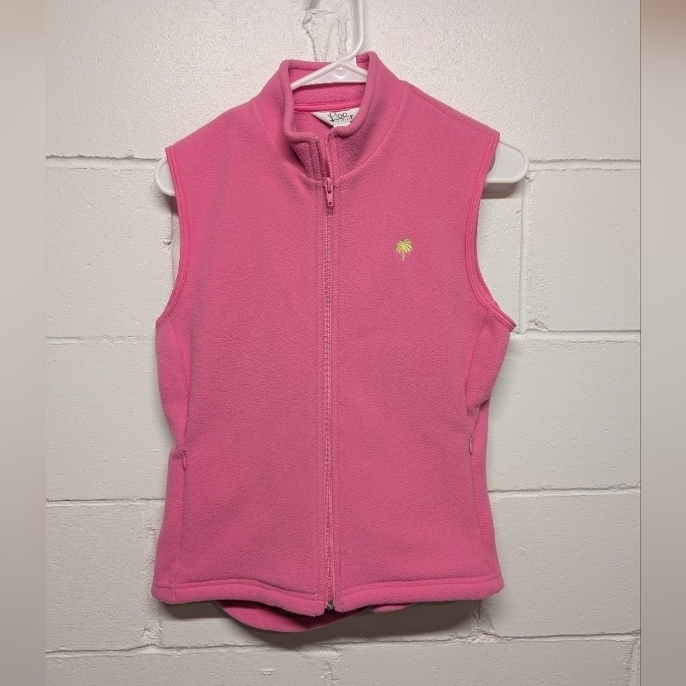 LILLY PULITZER (Small) Pink Full Zip Fleece Vest Spring Quiet Luxury